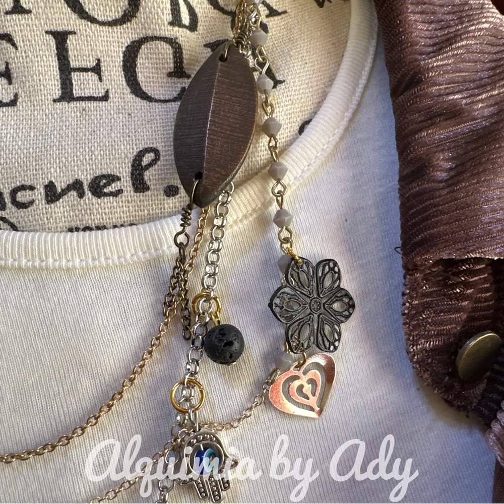 Maximalist pendants layered necklace bohemian handmade - Picture 4 of 8
